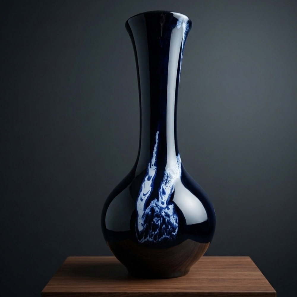 Blue Mountain Pottery Cobalt Blue Granite Drip Glaze MCM Bud Vase 8"